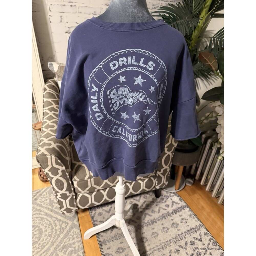 Daily Drills Womens Oversized Cropped Sleeve Boxy Crew Sweatshirt Size XS/Small